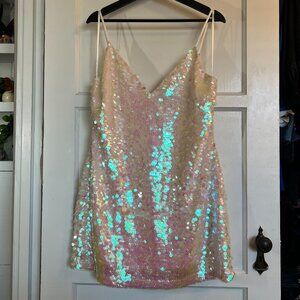 Ramy Brook white iridescent sequin mini slip dress sz 12.